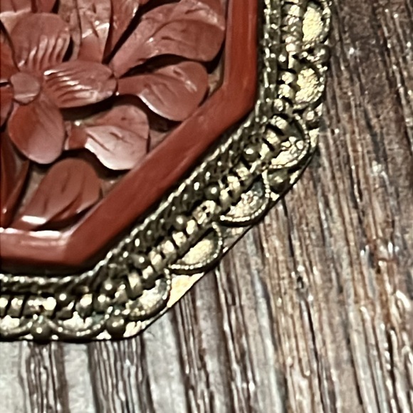 Vintage Antique Chinese Deep Carved Cinnabar necklace handmade - Picture 7 of 12